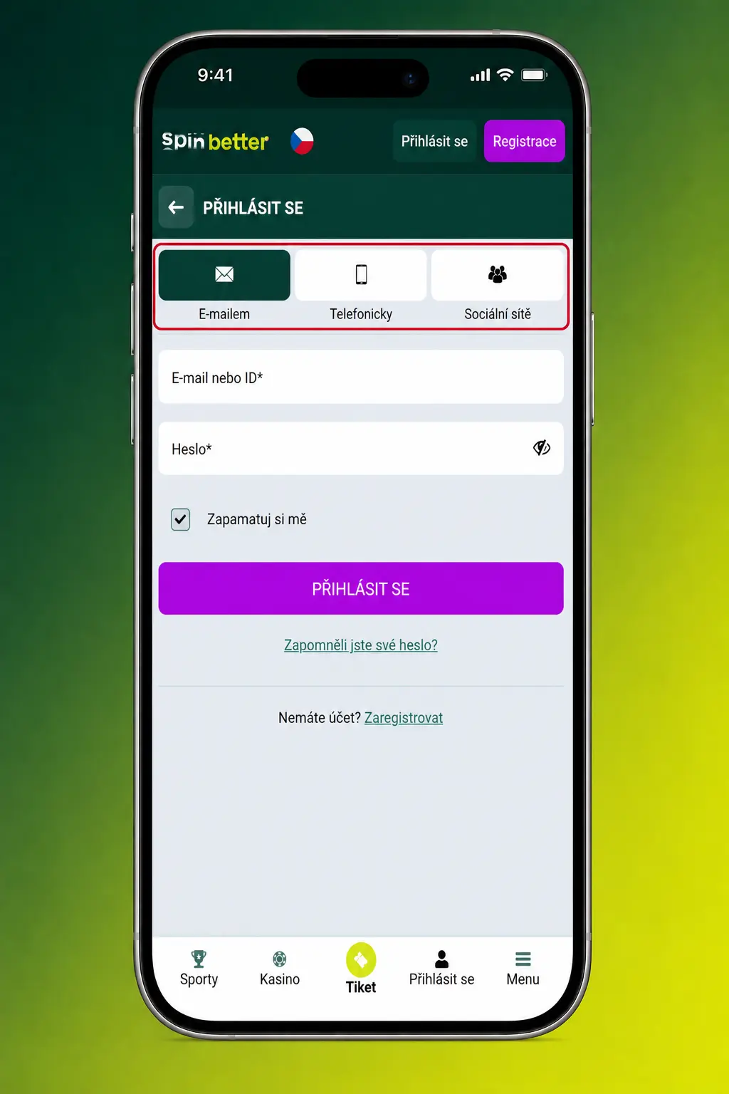 Přihlášení do SpinBetter přes mobilní aplikaci s podporou biometrického ověření na Android a iOS