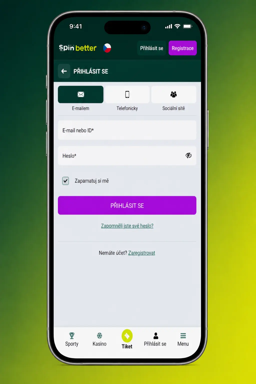 Přihlášení do SpinBetter přes mobilní aplikaci s podporou biometrického ověření