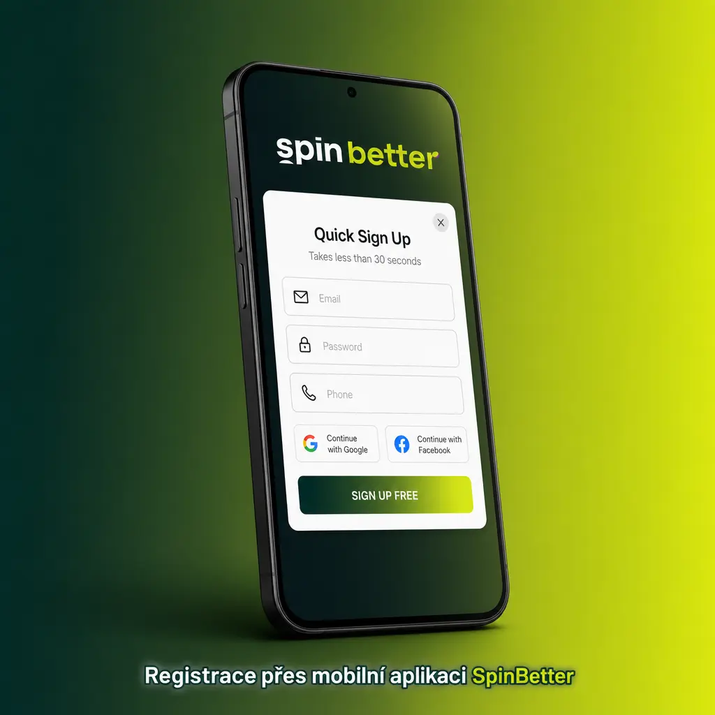 Registrace v mobilní aplikaci SpinBetter pro Android a iOS s přihlášením přes otisk prstu nebo Face ID