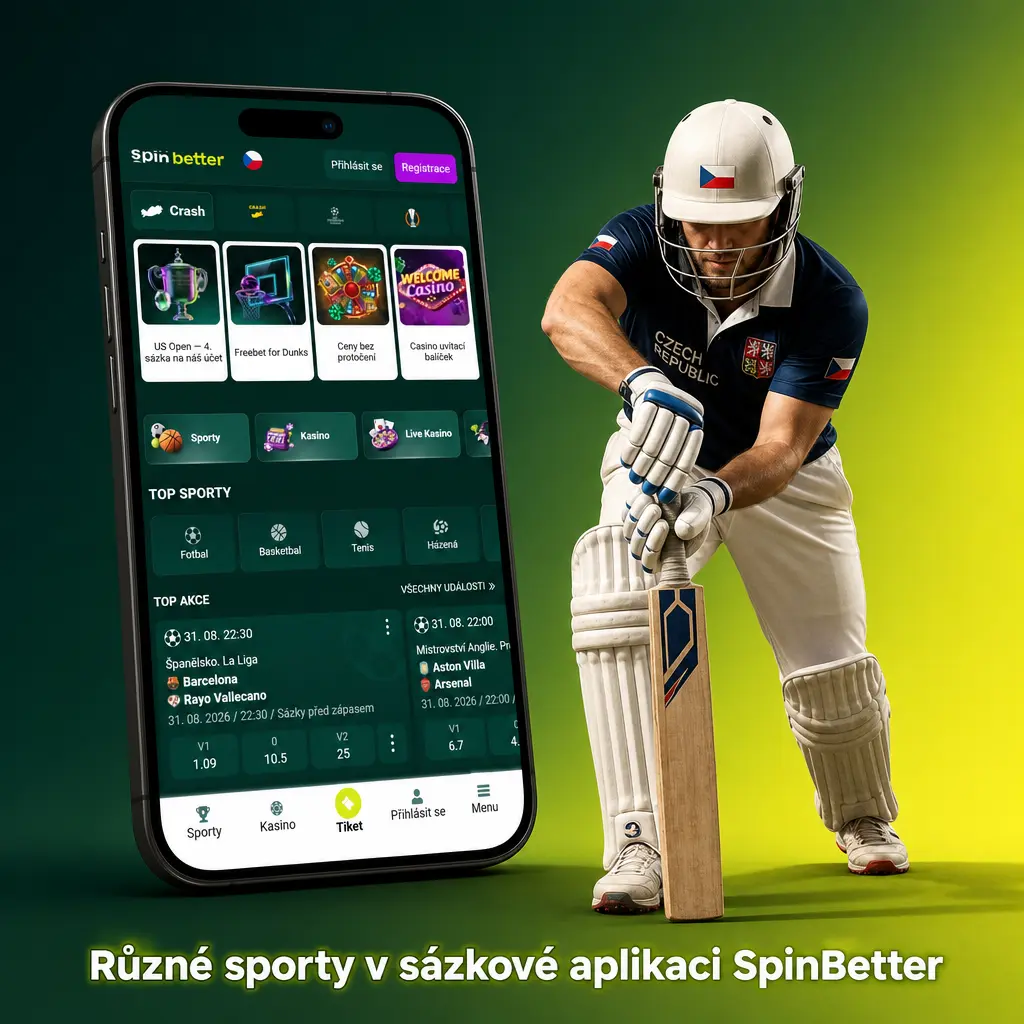 Sázková aplikace SpinBetter nabízí LIVE i Předzápas sázky na fotbal, tenis, hokej, basketbal, MMA a eSporty.