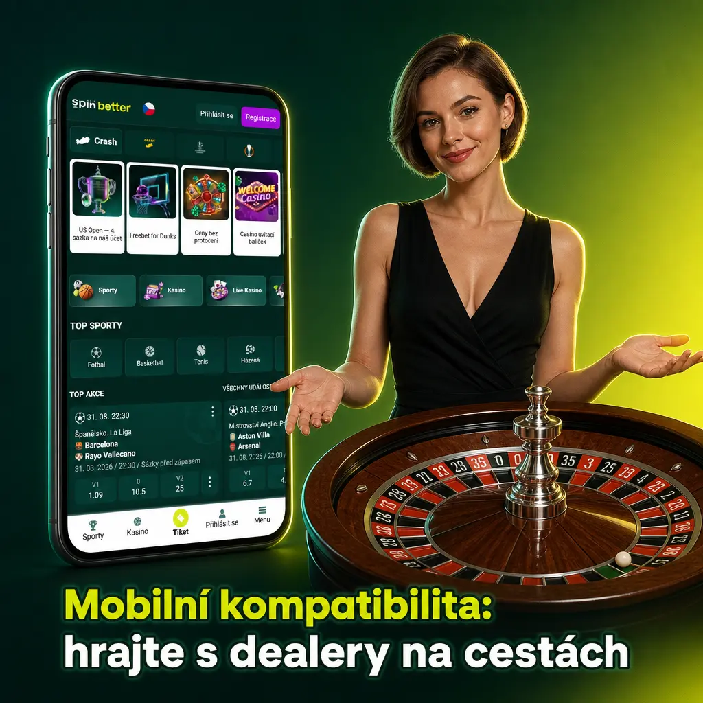 Mobilní verze SpinBetter živého kasina s vertikálním zobrazením, čitelnou sázkovou tabulkou a chatem s dealerem