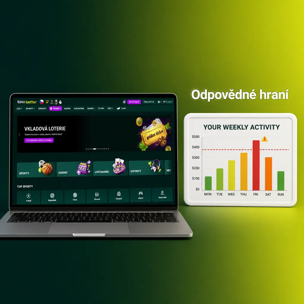 Nástroje odpovědného hraní na SpinBetter: limity vkladů, časové limity, samovyloučení a přehled aktivity hráče.