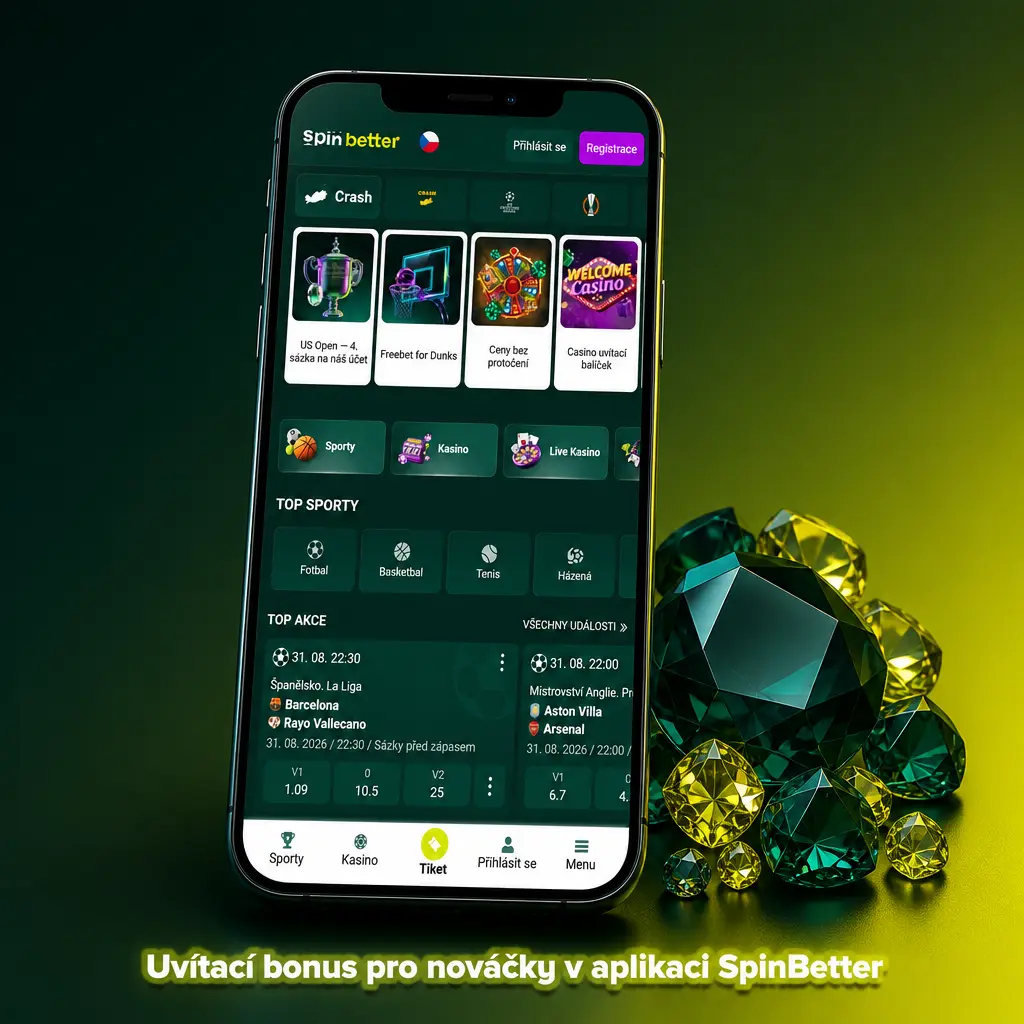 Uvítací bonus pro nováčky v aplikaci SpinBetter – sportovní bonus 275 % nebo kasinový bonus 36 550 Kč a 150 free spinů